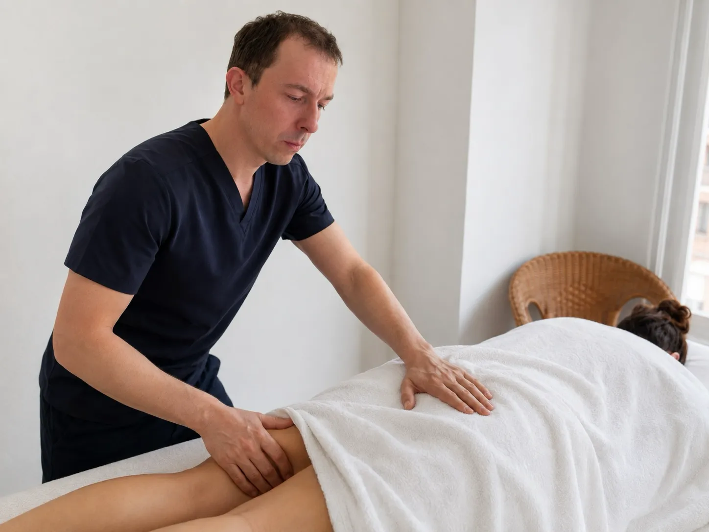 Rücken- und Schultermassage in einem hellen Raum