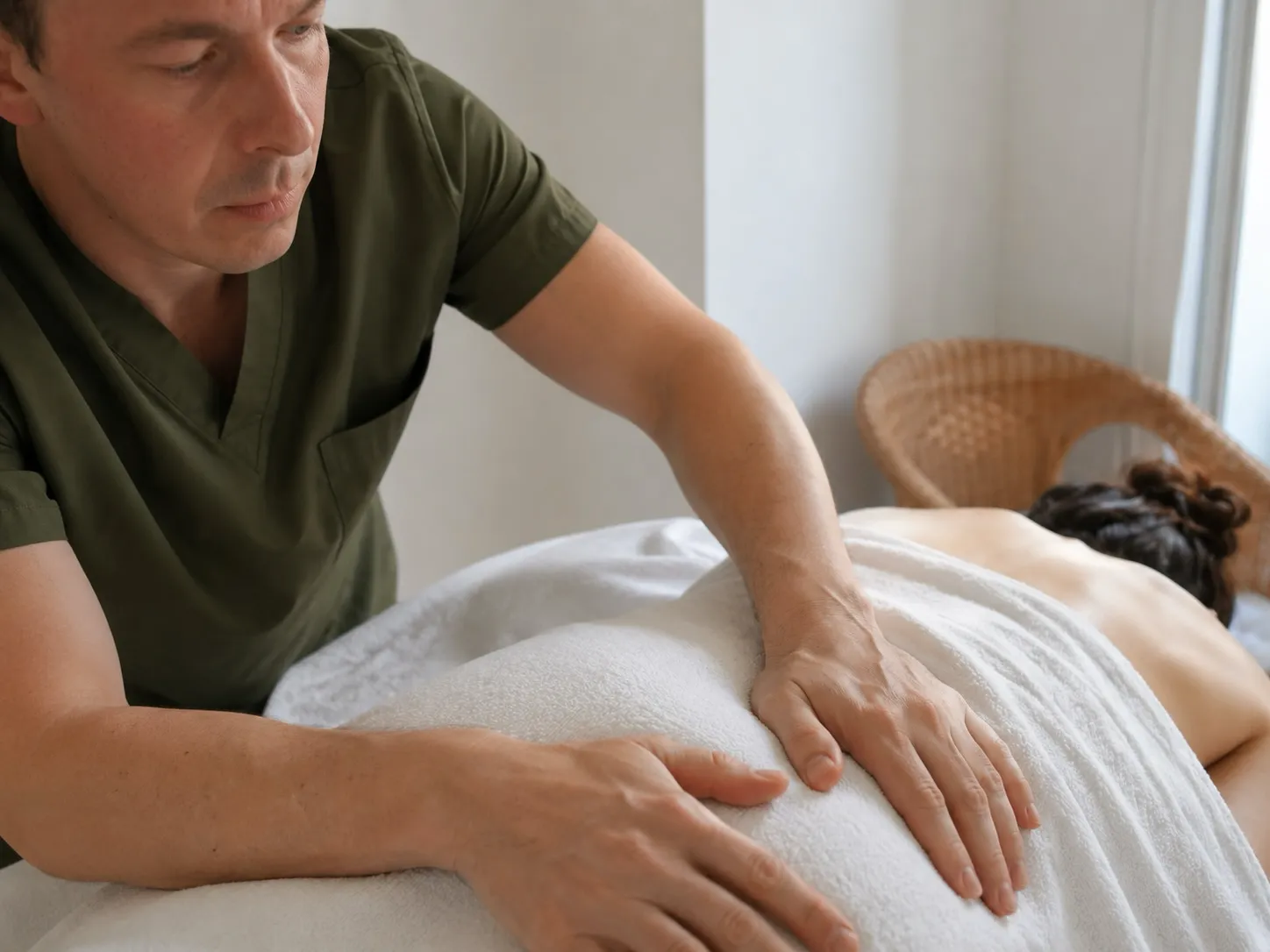 Rücken- und Schultermassage in einem hellen Raum